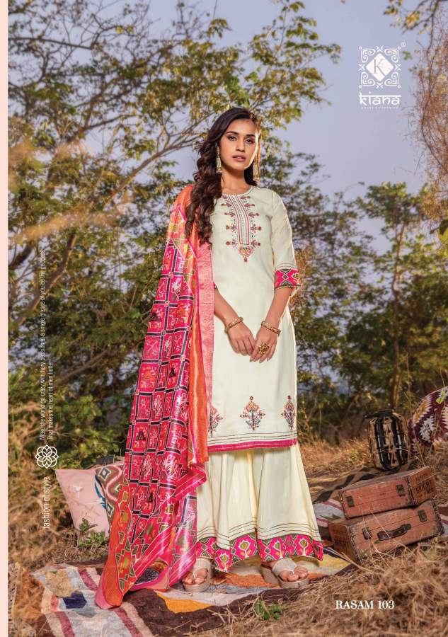 Kiana Rasam Fancy Wear Muslin Silk Kurti With Bottom And Dupatta Readymade  Collection